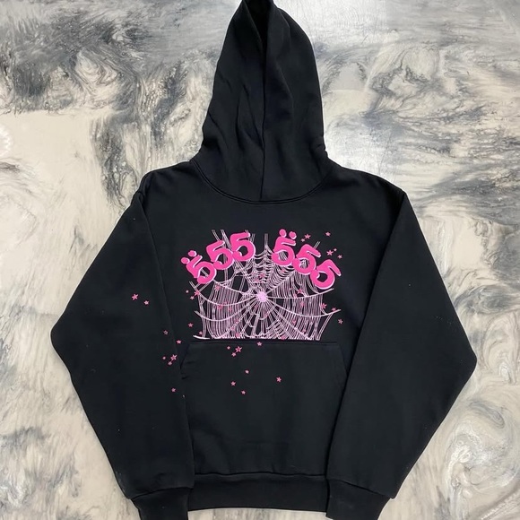 Spider Jackets & Blazers - Black Hoodie with pink graphic